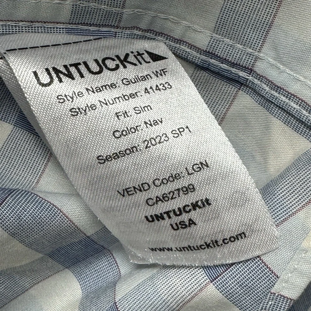 UNTUCKit Men's Long Sleeve Plaid Blue White Slim-Fit Size XXL Preppy‎ Casual